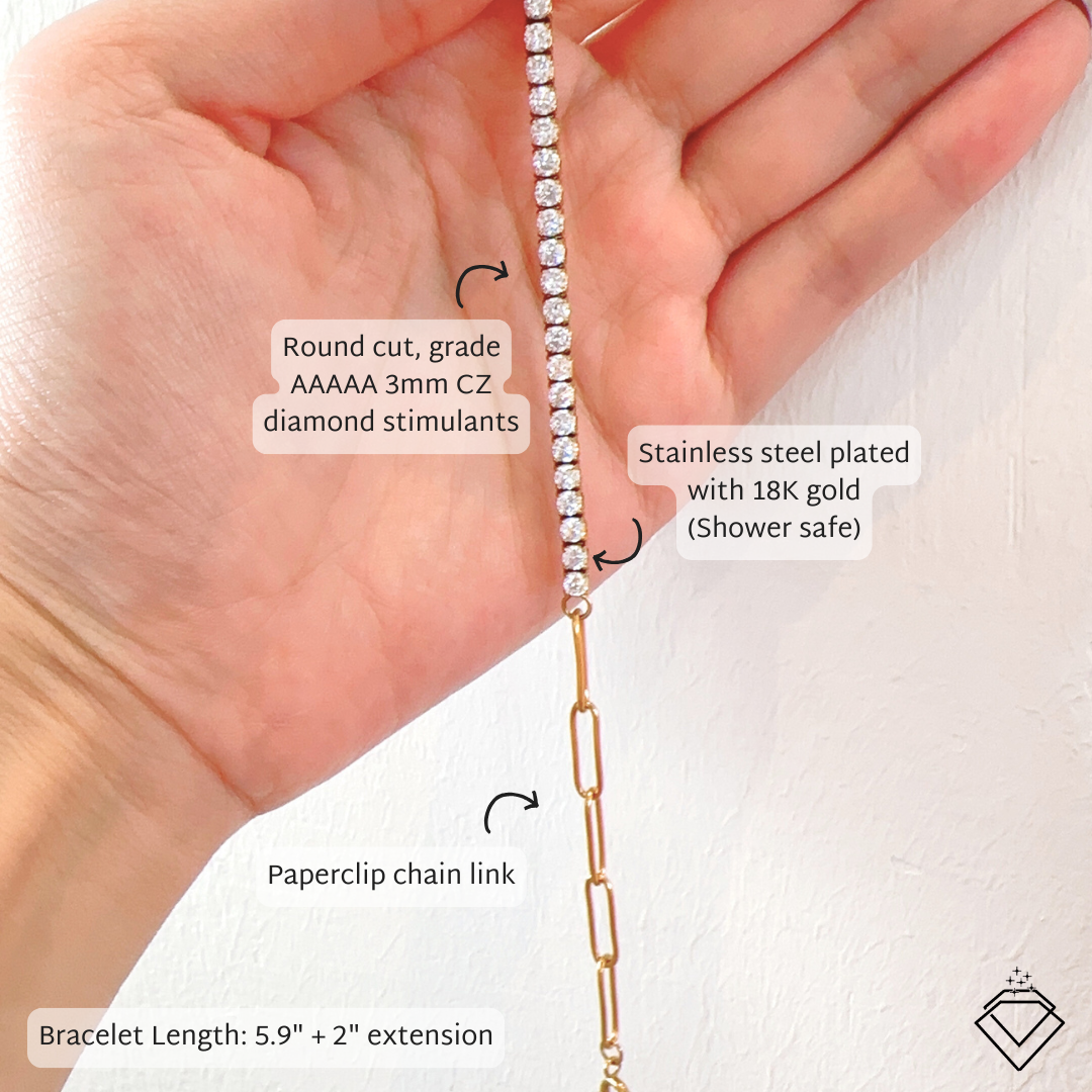 [BECOMING] Mae Half Tennis Paperclip Bracelet (Silver/Gold)