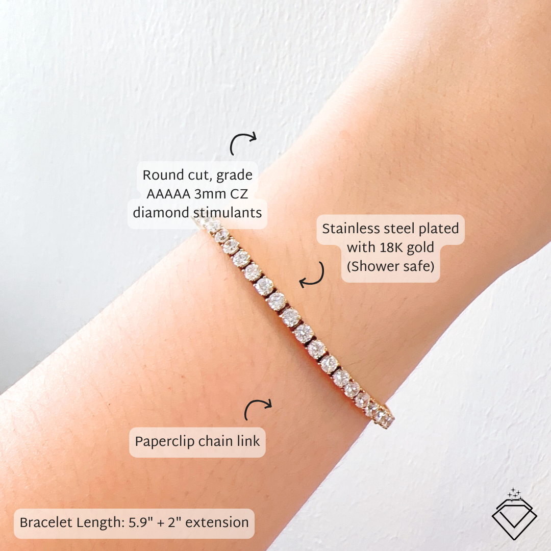 [BECOMING] Mae Half Tennis Paperclip Bracelet (Silver/Gold)