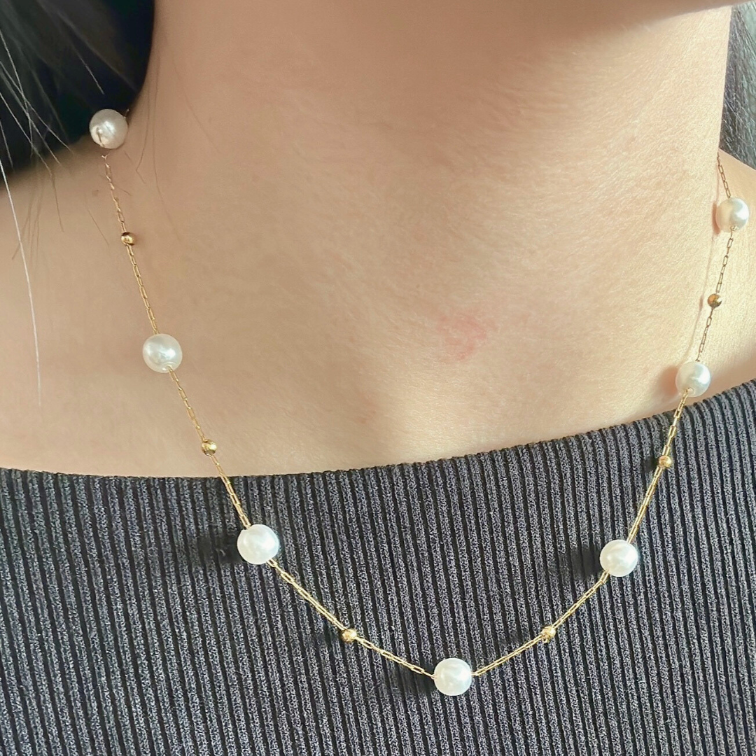[CONNECTION] Aura Faux Pearl Necklace Stainless Steel