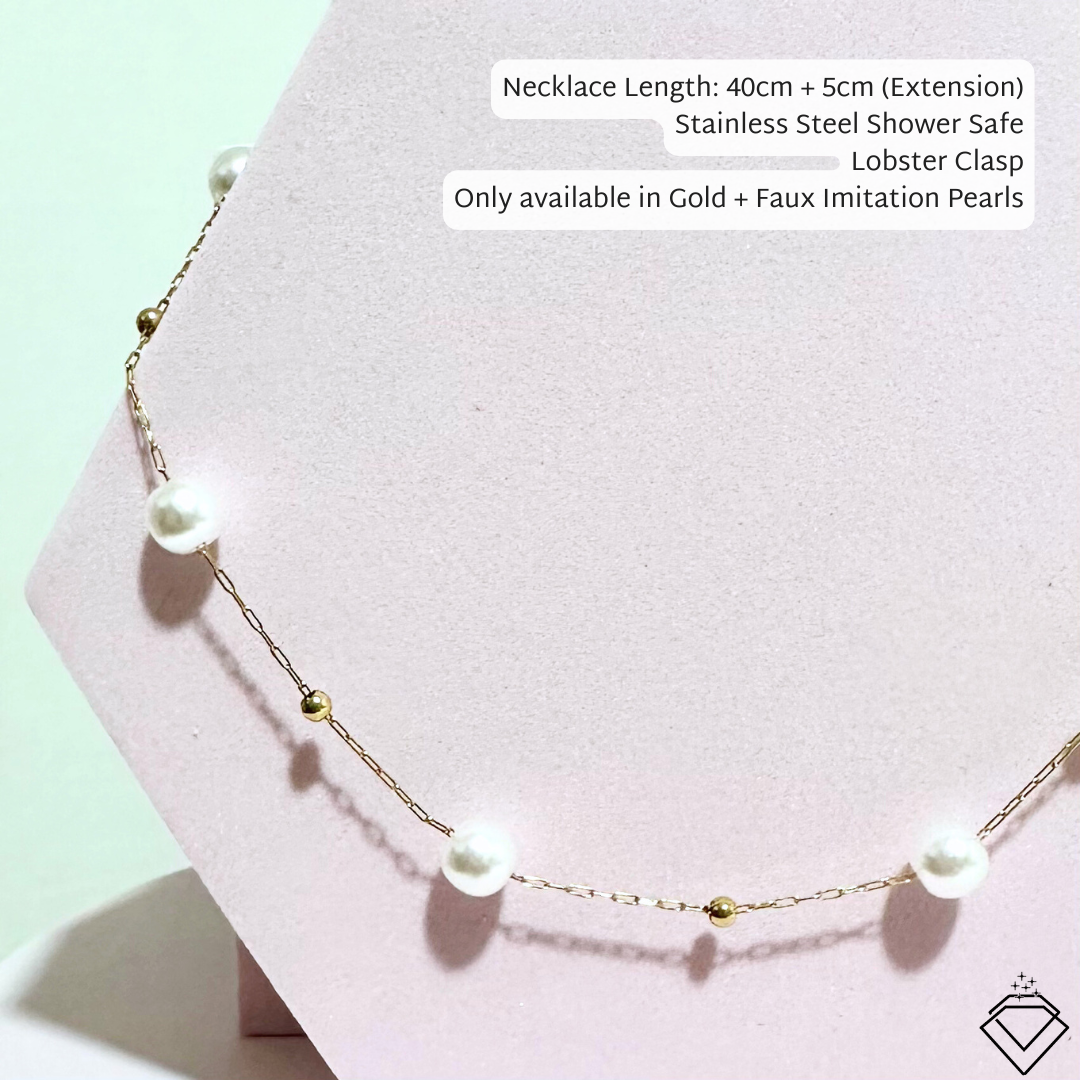 [CONNECTION] Aura Faux Pearl Necklace Stainless Steel