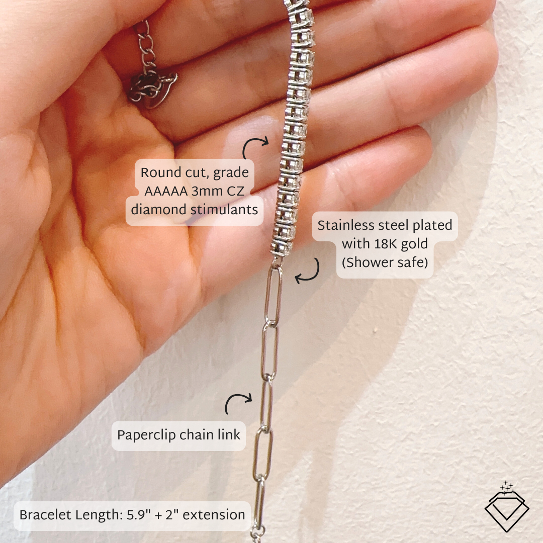 [BECOMING] Mae Half Tennis Paperclip Bracelet (Silver/Gold)