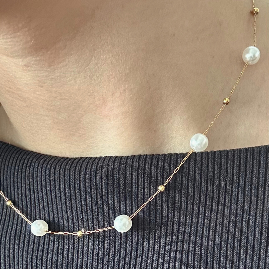 [CONNECTION] Aura Faux Pearl Necklace Stainless Steel