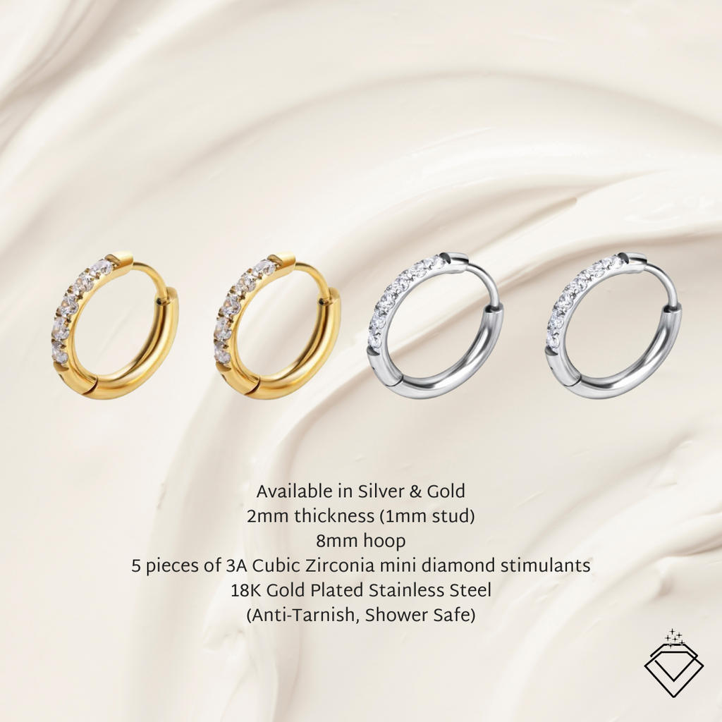 [40% OFF UNLOCKED JUST FOR TODAY] Mini Diamond Huggies Earrings (Silver/Gold)