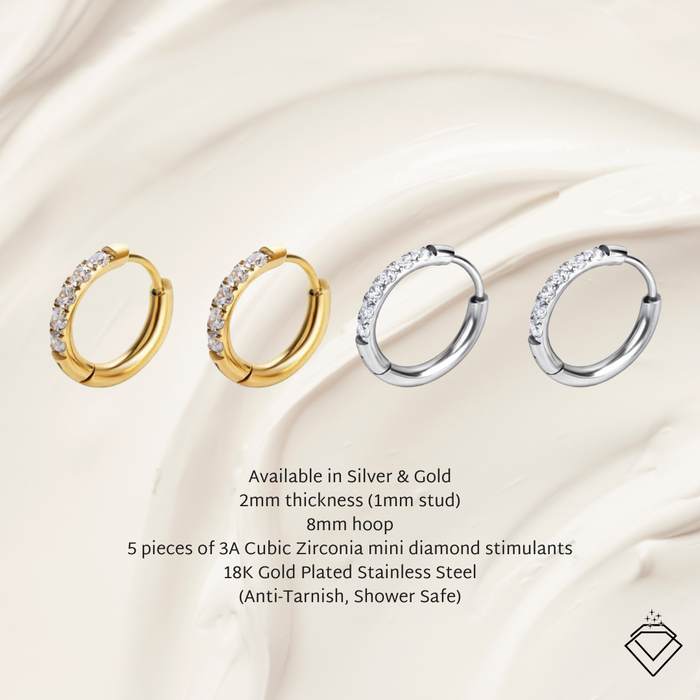 [40% OFF UNLOCKED JUST FOR TODAY] Mini Diamond Huggies Earrings (Silver/Gold/Rose Gold)