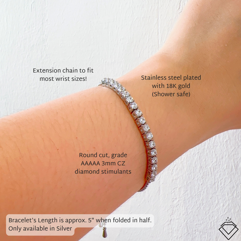 [BECOMING] Nala Dainty Half Tennis Bracelet (Push/Pull) (Silver)