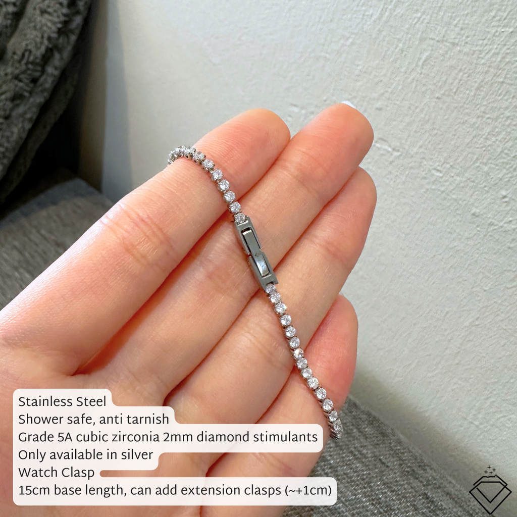 [BECOMING] Ella Dainty Full Tennis Bracelet (2mm) (Silver/Gold)