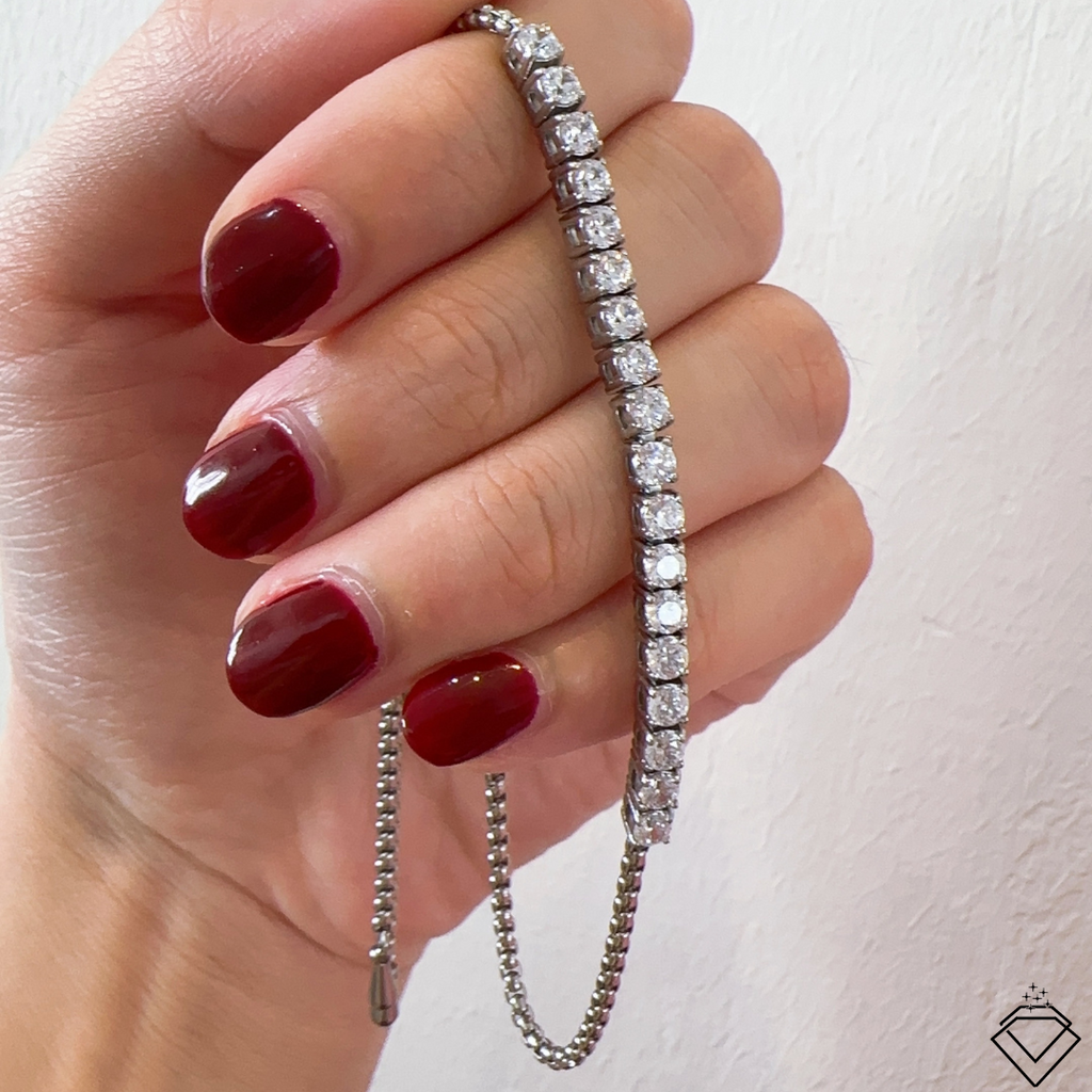 [BECOMING] Nala Dainty Half Tennis Bracelet (Push/Pull) (Silver)