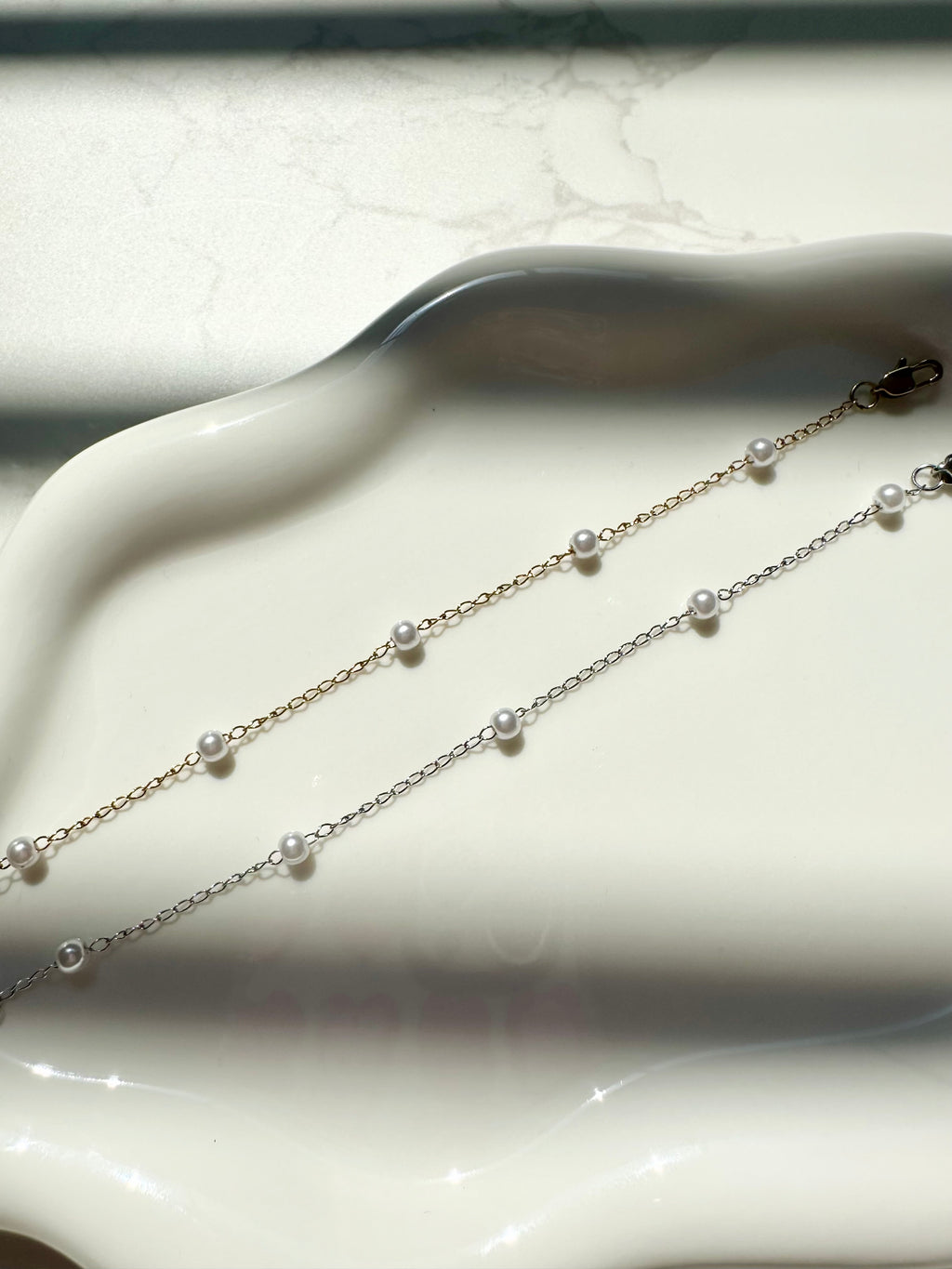 Celine Faux Pearl Stacker Bracelet (Silver/Gold)