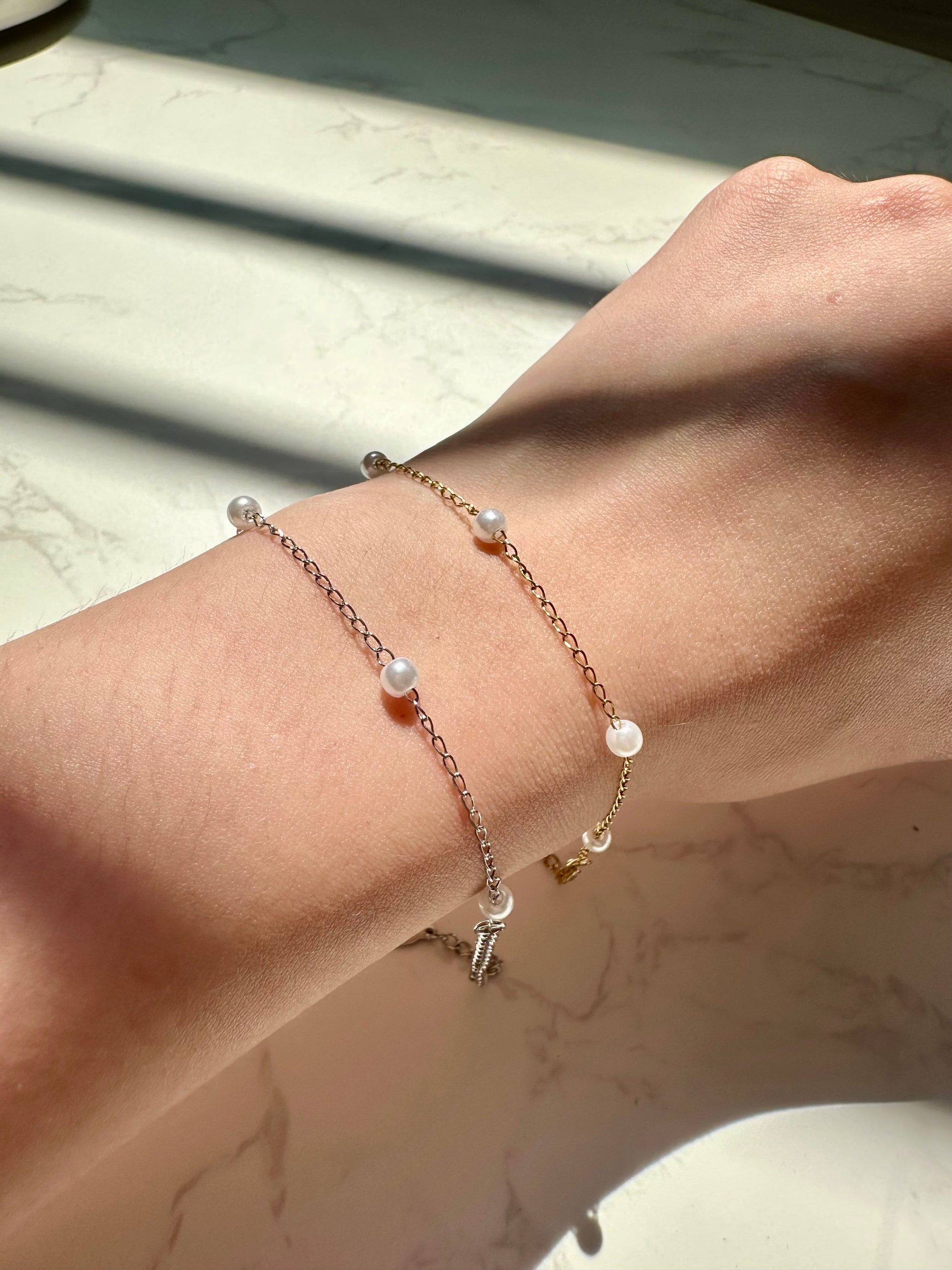 [CONNECTION] Celine Faux Pearl Stacker SS Bracelet