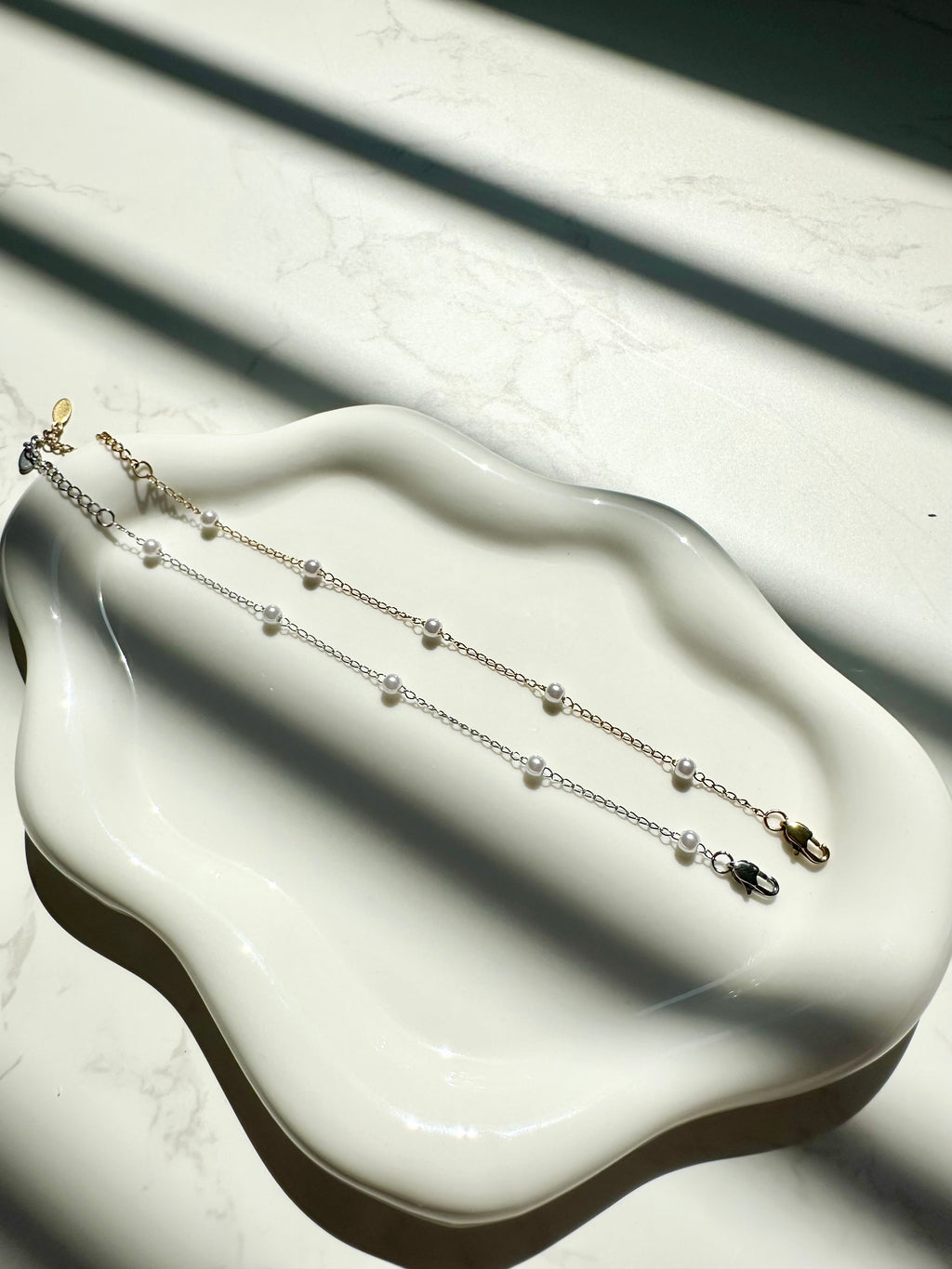 Celine Faux Pearl Stacker Bracelet (Silver/Gold)