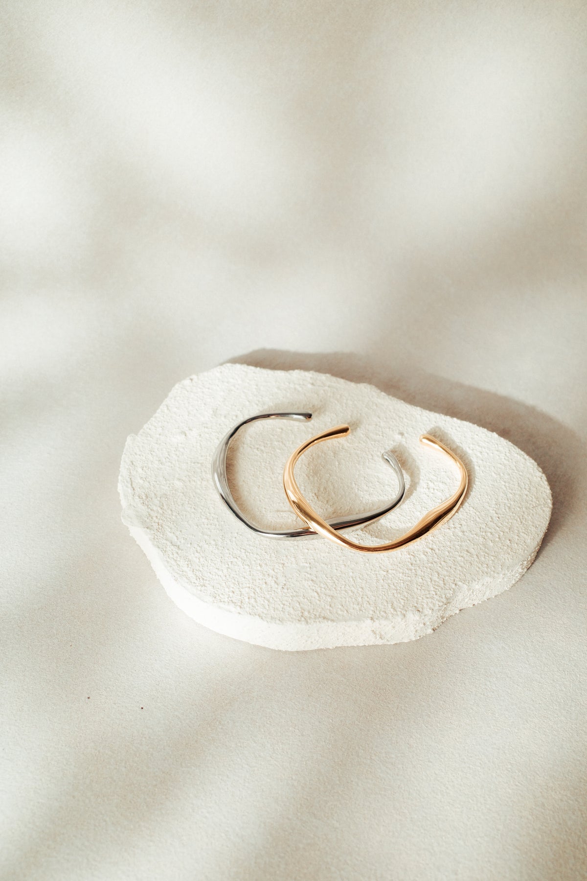 Wave Cuff Adjustable Accent Bangle (Silver/Gold)