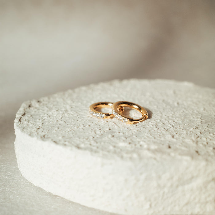 [SIGNATURE] Mini Diamond Stainless Steel Huggies Earrings