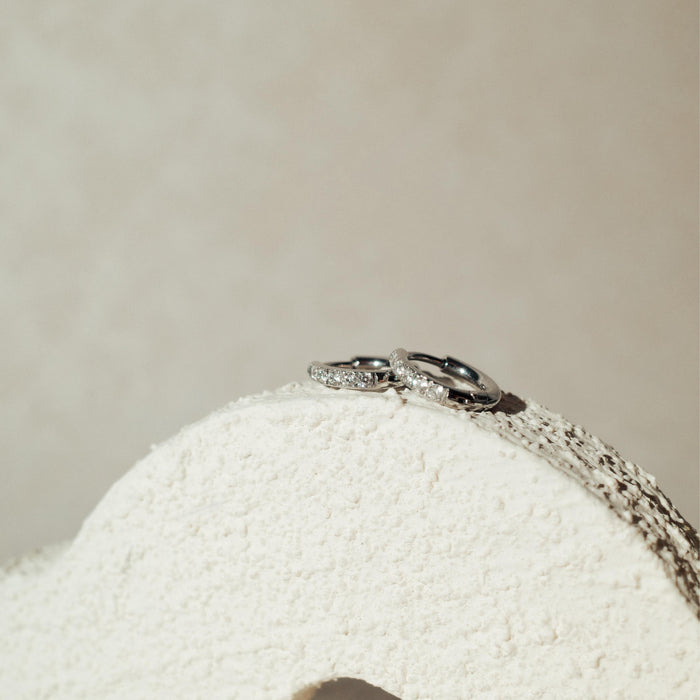 [SIGNATURE] Mini Diamond Stainless Steel Huggies Earrings