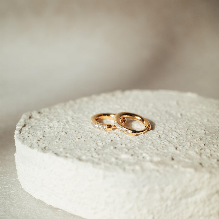 [SIGNATURE] Mini Diamond Stainless Steel Huggies Earrings