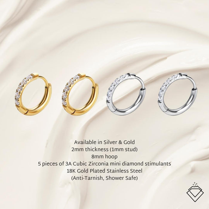 [SIGNATURE] Mini Diamond Stainless Steel Huggies Earrings