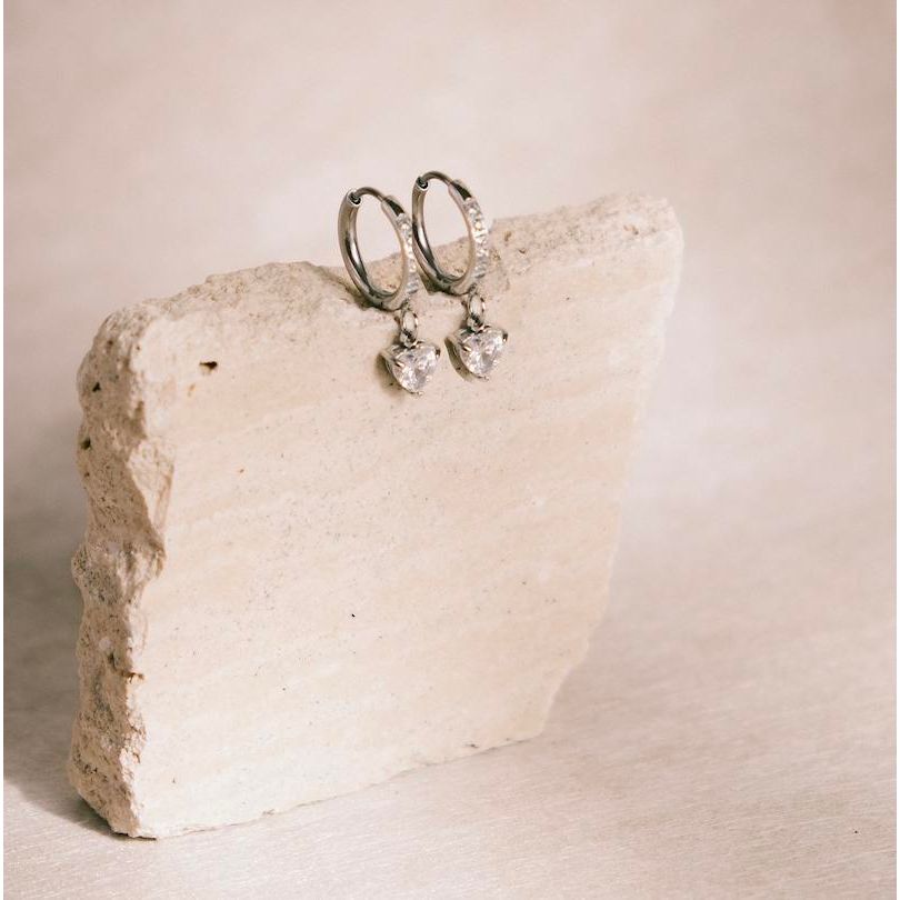 [EARRINGS] Mel Sweetheart Huggies With CZ Charm (Stainless Steel)