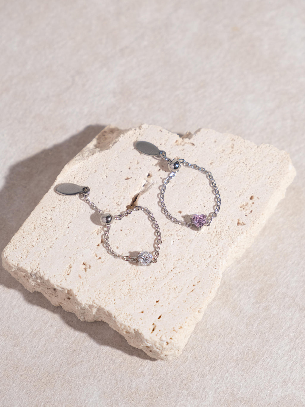 [RINGS] White Circle/Pink Heart Adjustable Ring Stainless Steel (Myella Jewellery)