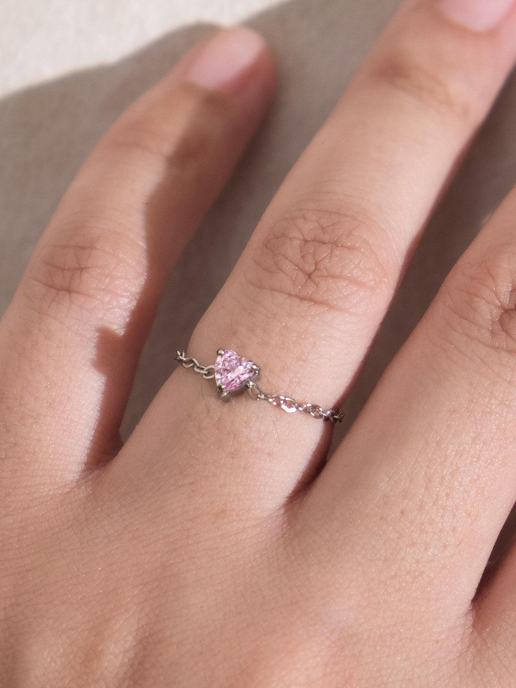[RINGS] White Circle/Pink Heart Adjustable Ring Stainless Steel (Myella Jewellery)