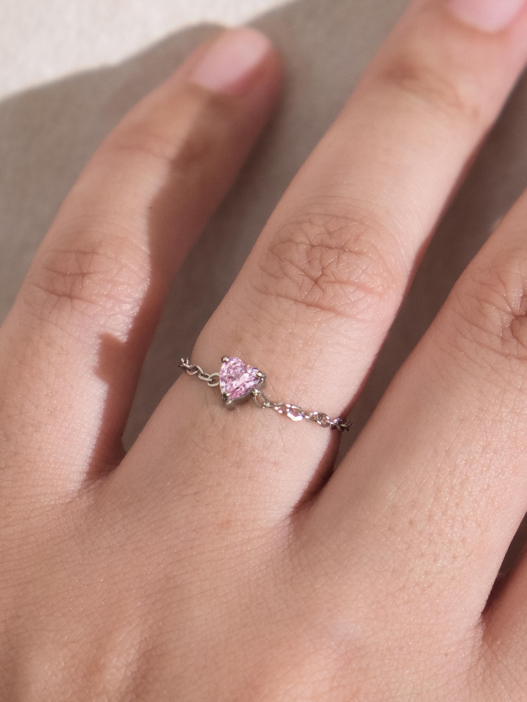 [RINGS] White Circle/Pink Heart Adjustable Ring Stainless Steel (Myella Jewellery)