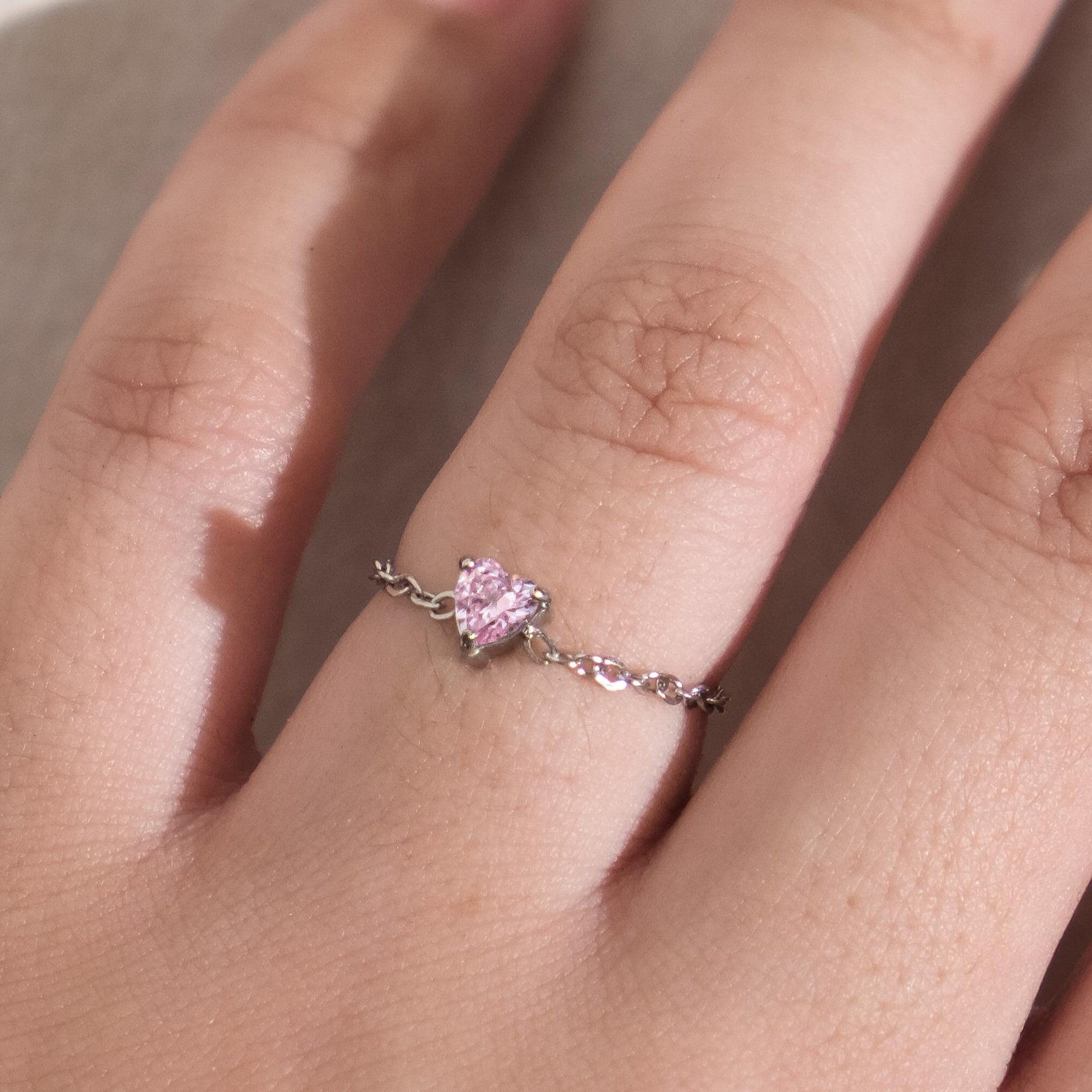 [RINGS] White Circle/Pink Heart Adjustable Ring Stainless Steel (Myella Jewellery)
