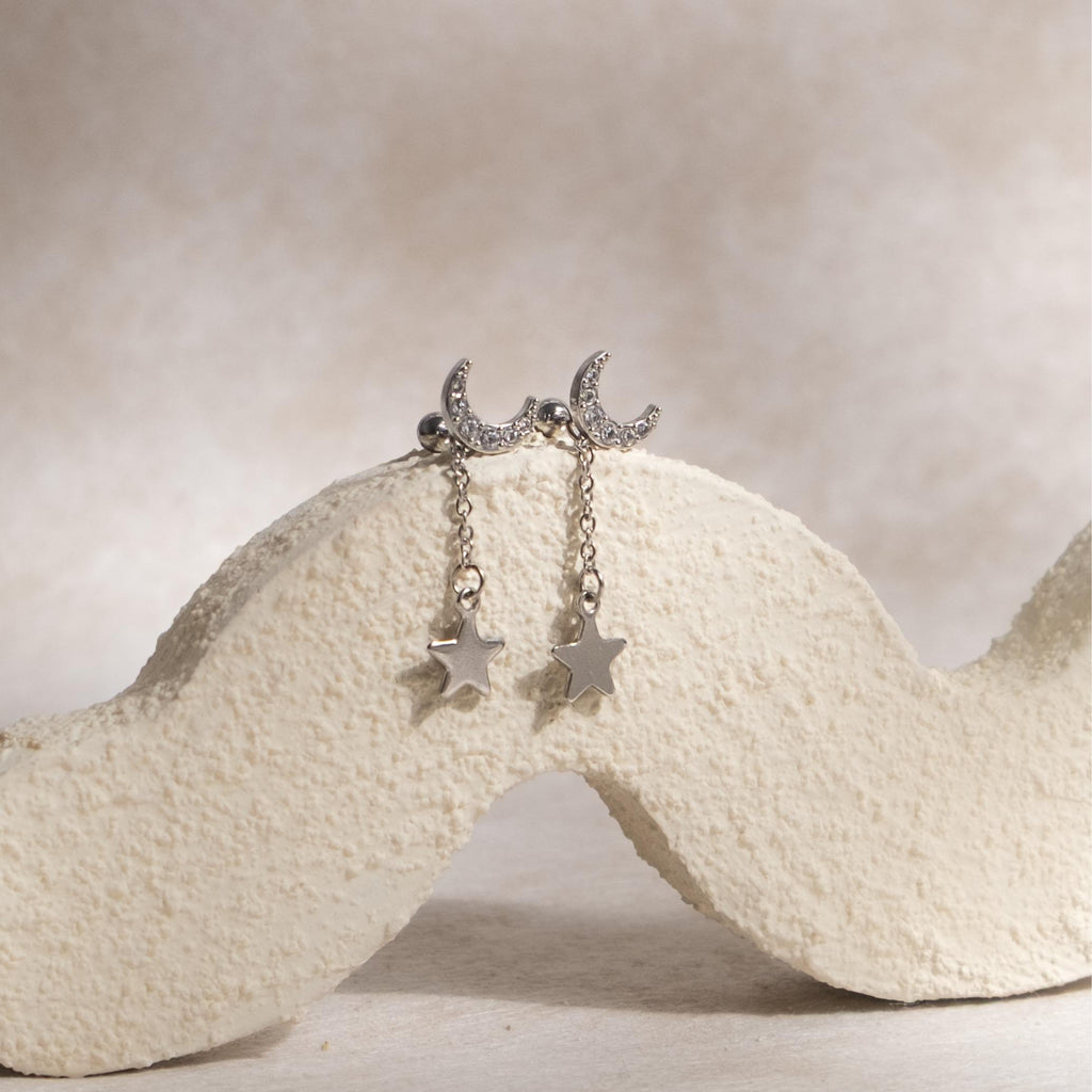 [TWILIGHT] Crescent Multi-Way Ball Stud Earrings (Nicolechowww x Myella) Stainless Steel