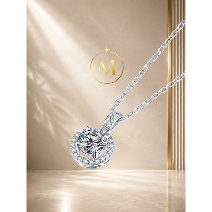 [MYELLA LUXE] Halo Round Diamond 0.5CT Necklace - S925+Premium Plating+D Grade Moissanite