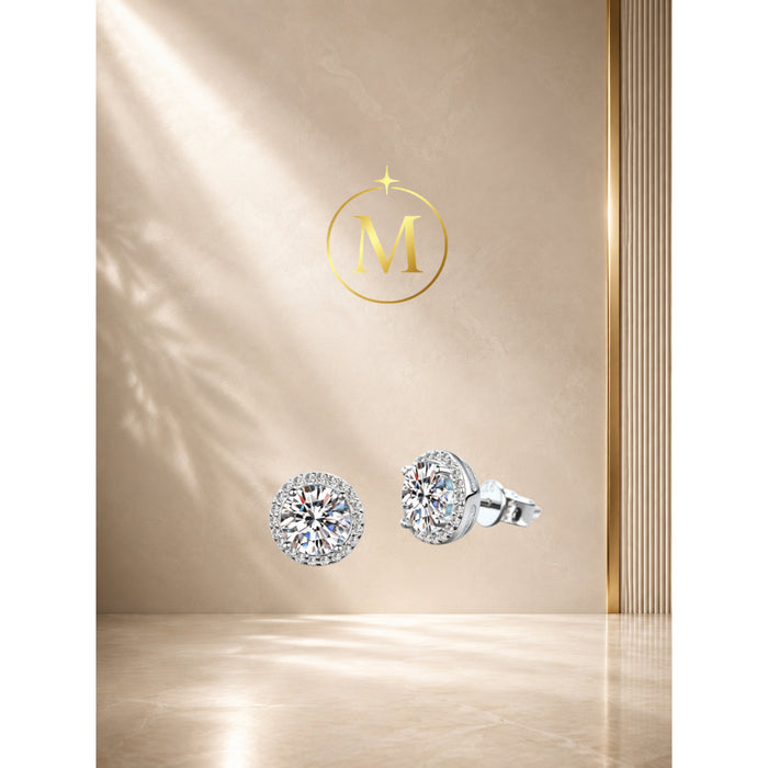 [MYELLA LUXE] Round Haloo 0.5CT Stud Earrings - S925+Premium Plating+D Grade Moissanite