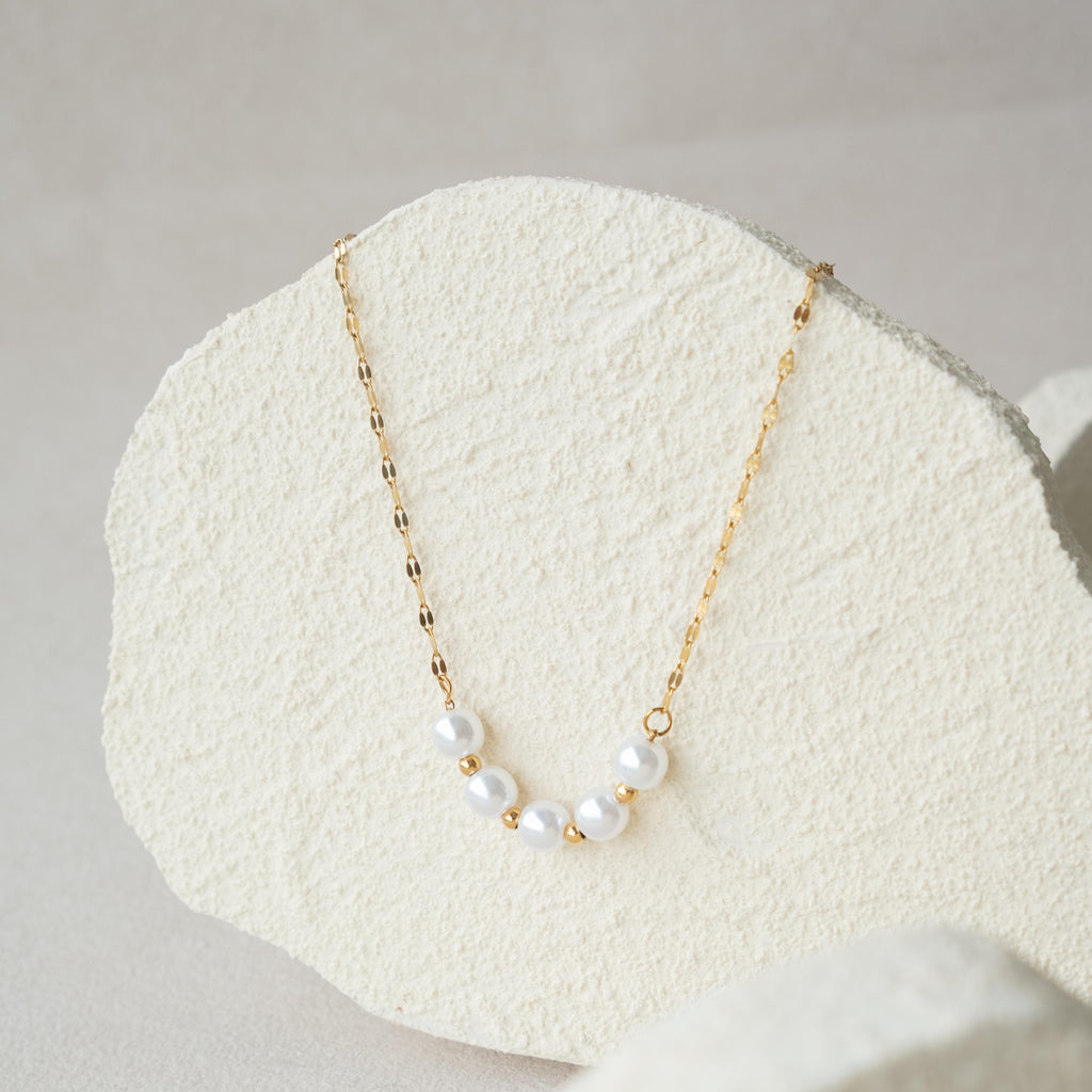 [NECKLACES] Leila Faux Pearl Stainless Steel Necklace - Myella Jewellery