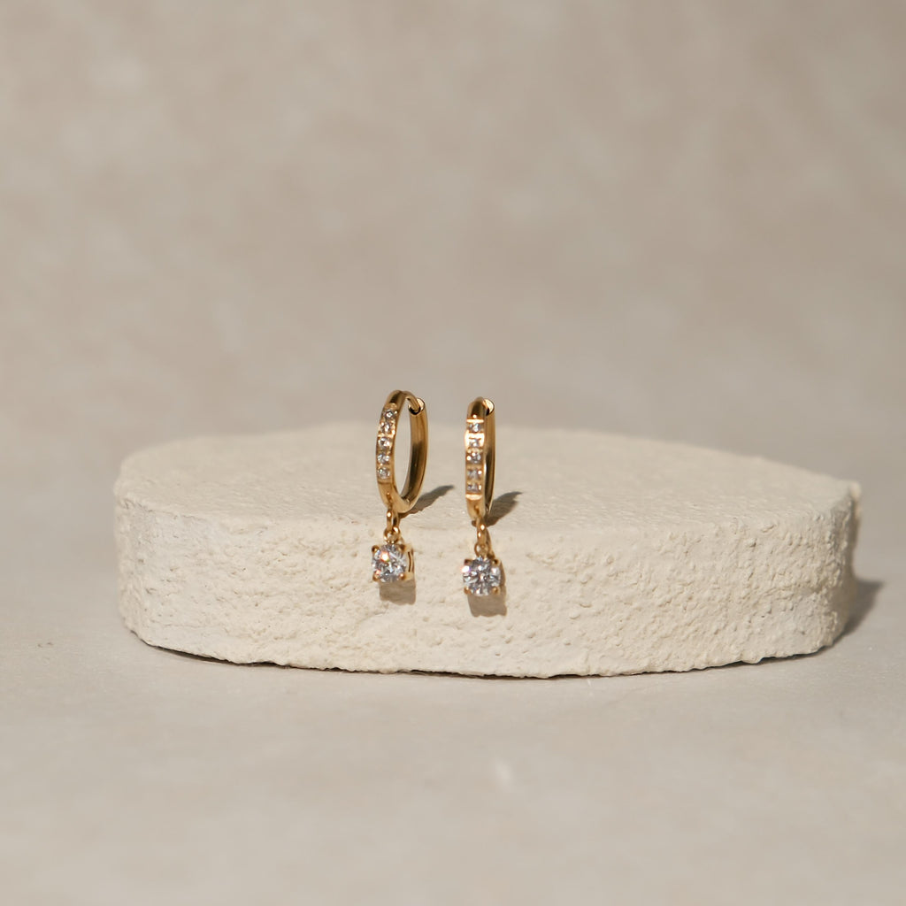 [SIGNATURE] Ella Huggies With CZ Charm (Stainless Steel)