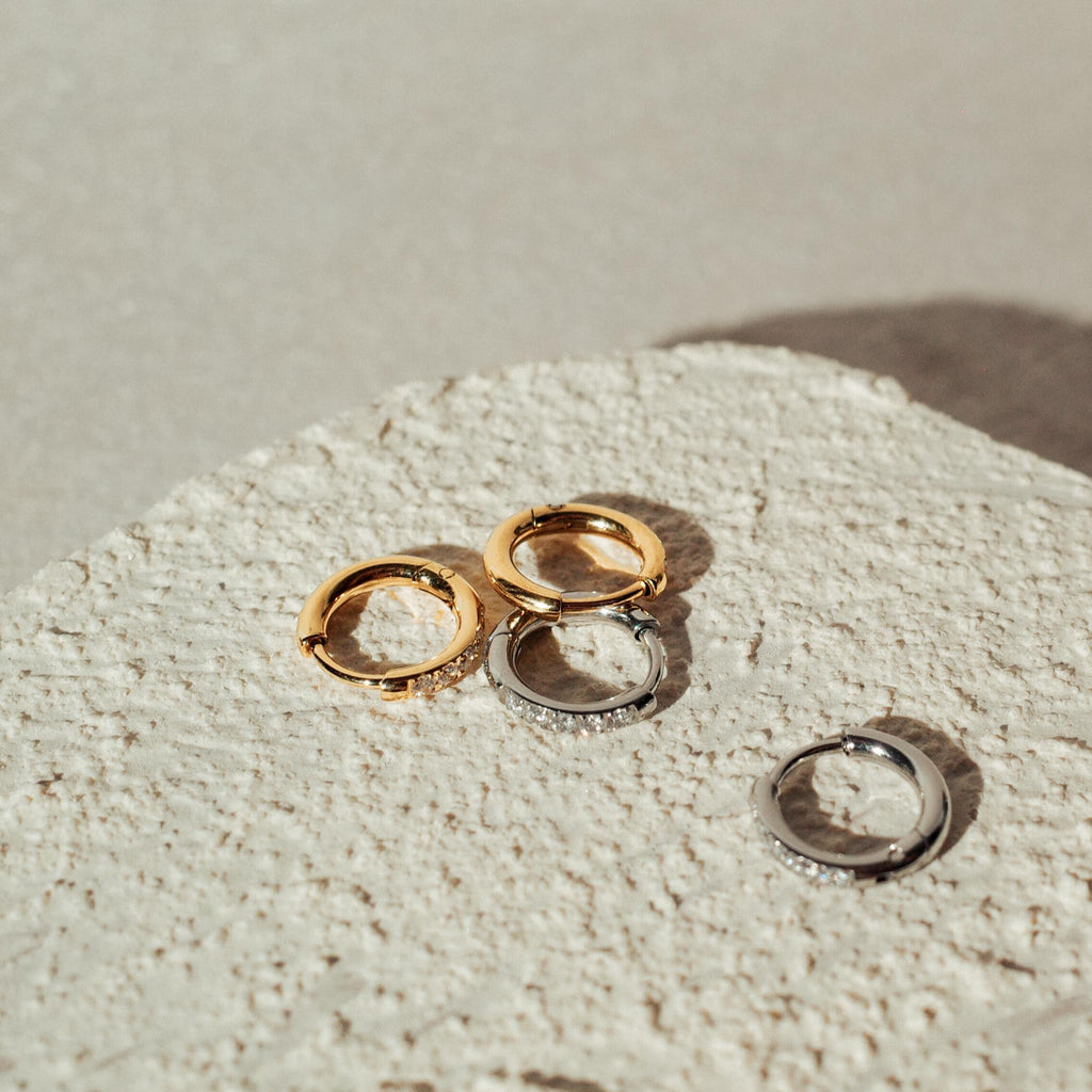 [SIGNATURE] Mini Diamond Stainless Steel Huggies Earrings