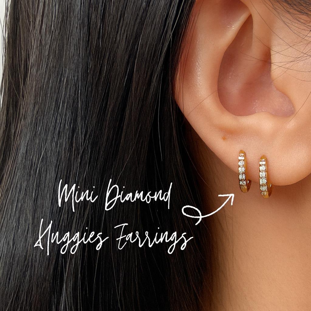 [SIGNATURE] Mini Diamond Stainless Steel Huggies Earrings