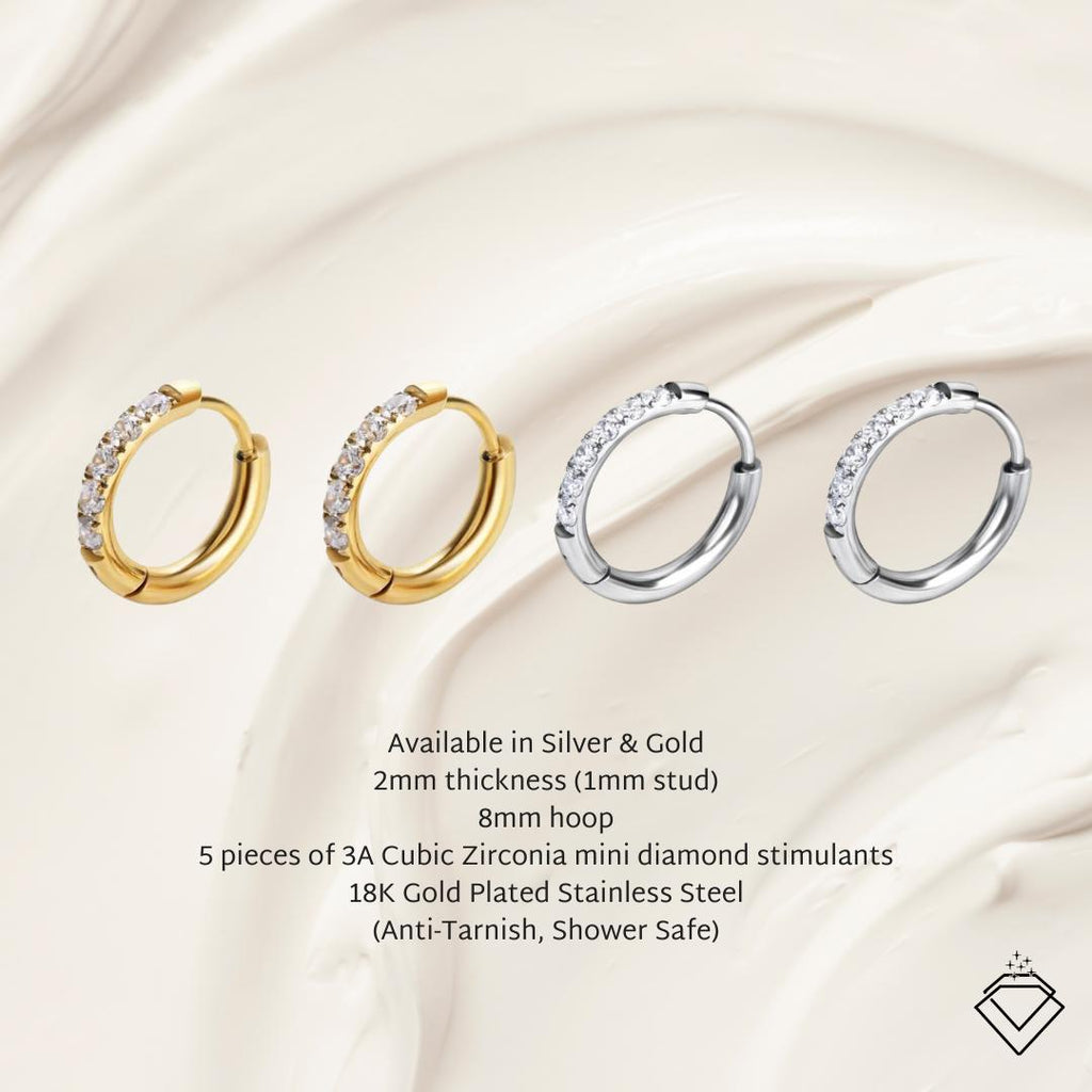 [SIGNATURE] Mini Diamond Stainless Steel Huggies Earrings