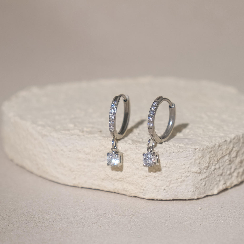 [SIGNATURE] Ella Huggies With CZ Charm (Stainless Steel)