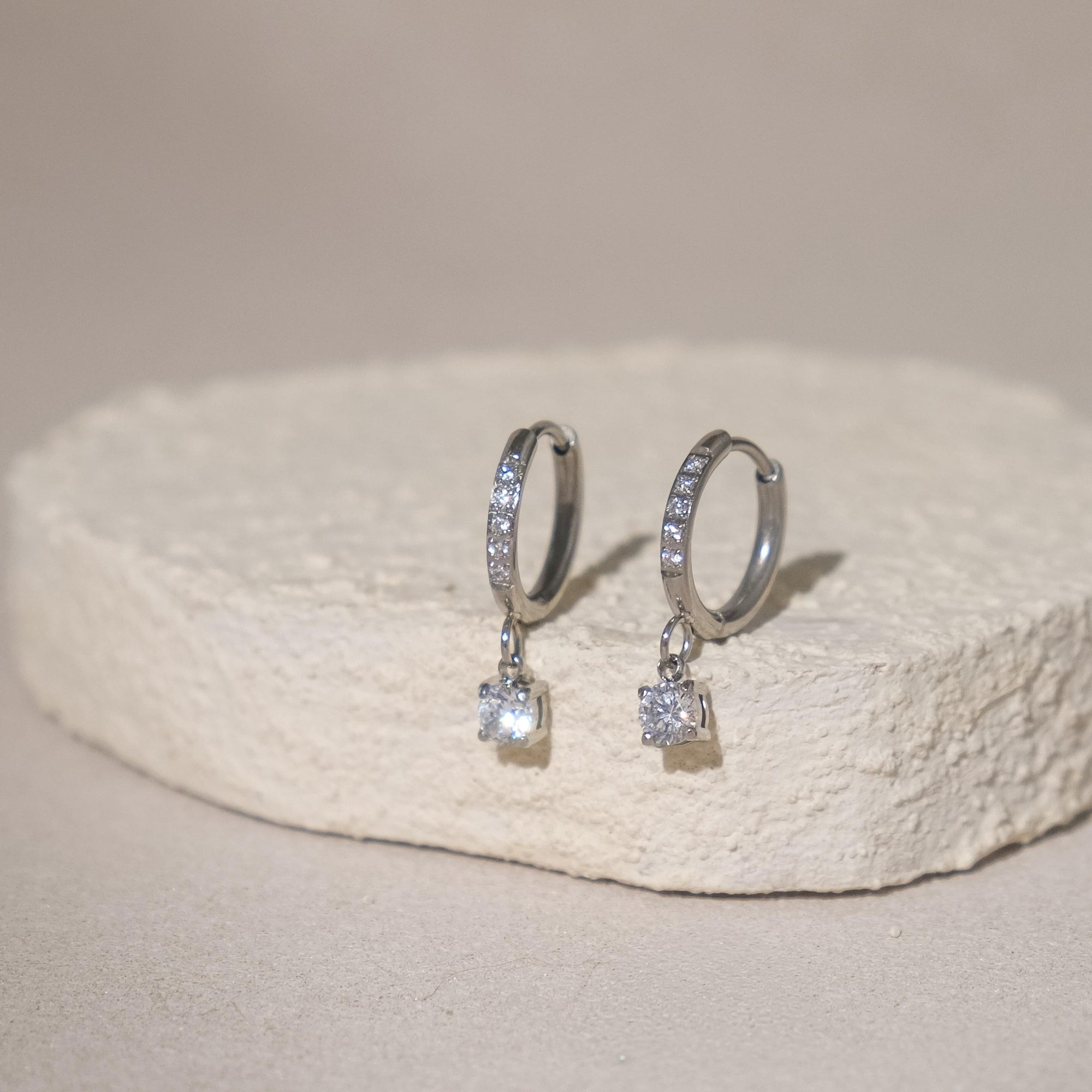 [SIGNATURE] Ella Huggies With CZ Charm (Stainless Steel)