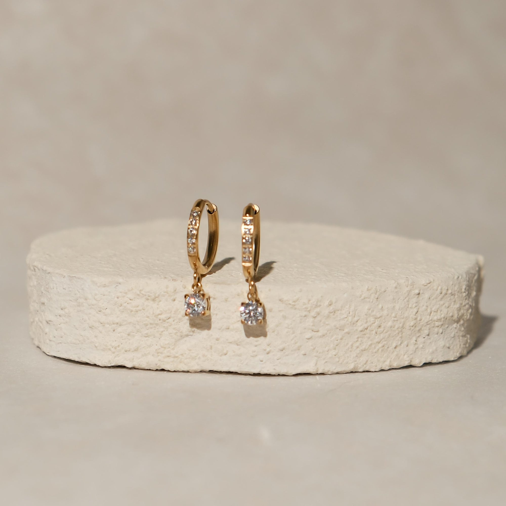 [SIGNATURE] Ella Huggies With CZ Charm (Stainless Steel)