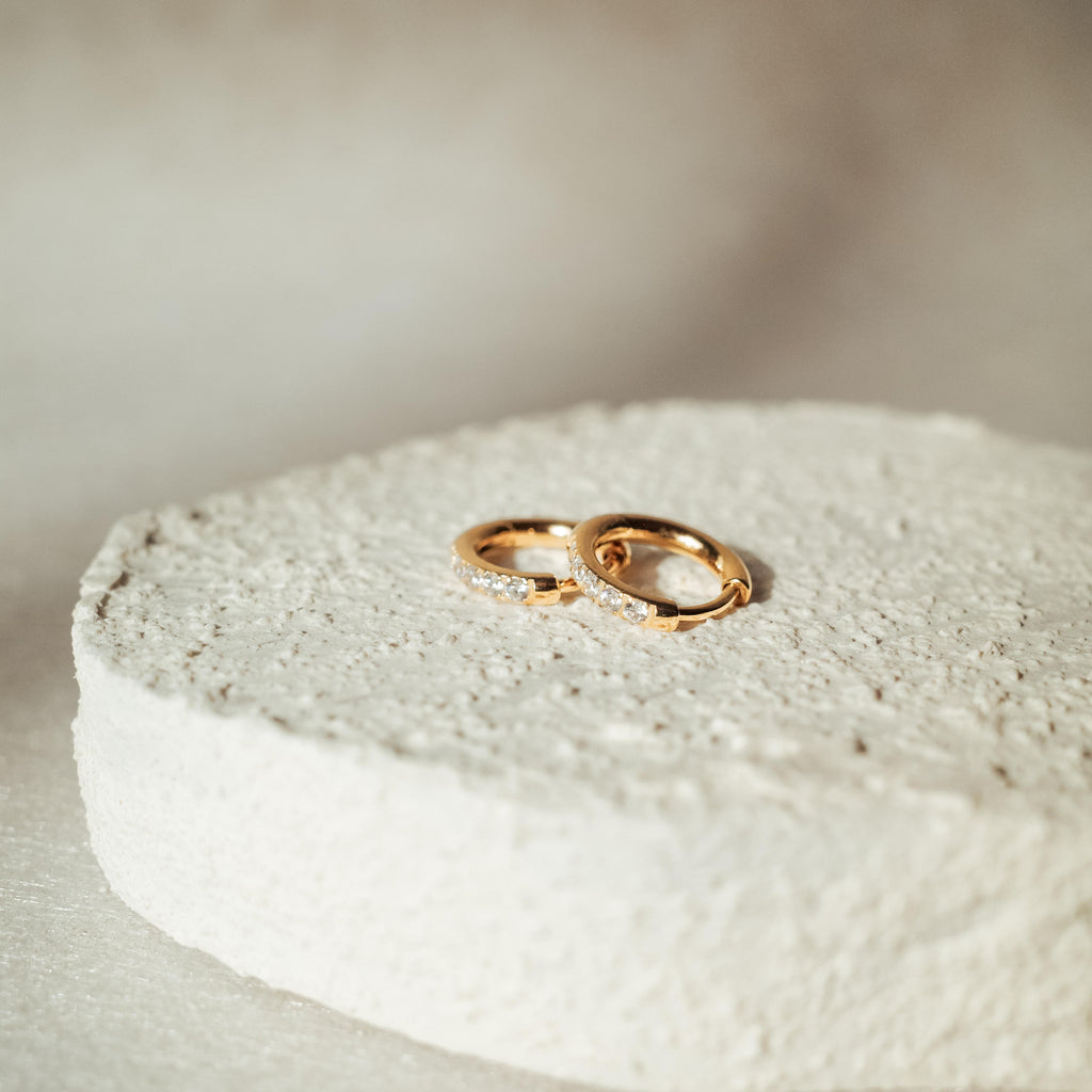 [SIGNATURE] Mini Diamond Stainless Steel Huggies Earrings