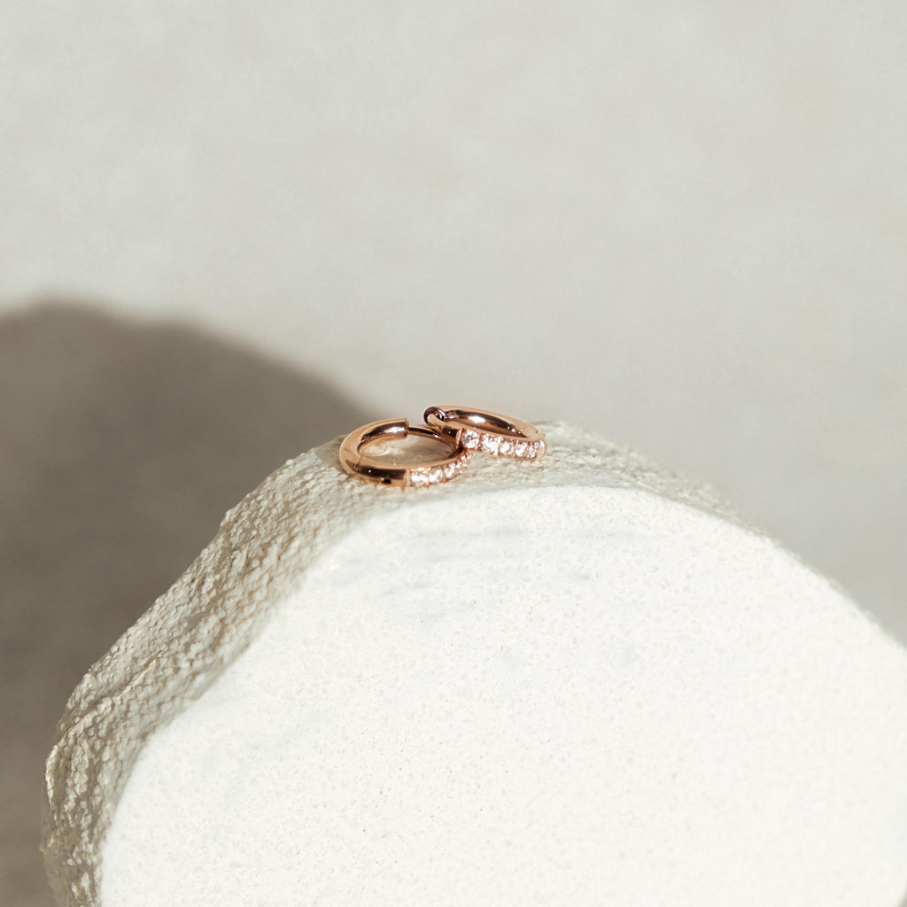 [SIGNATURE] Mini Diamond Stainless Steel Huggies Earrings